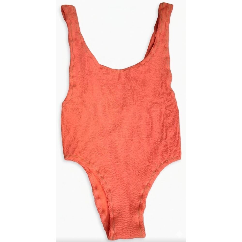 Reina Olga womens medium handmade one piece swimsuit neon orange Textured